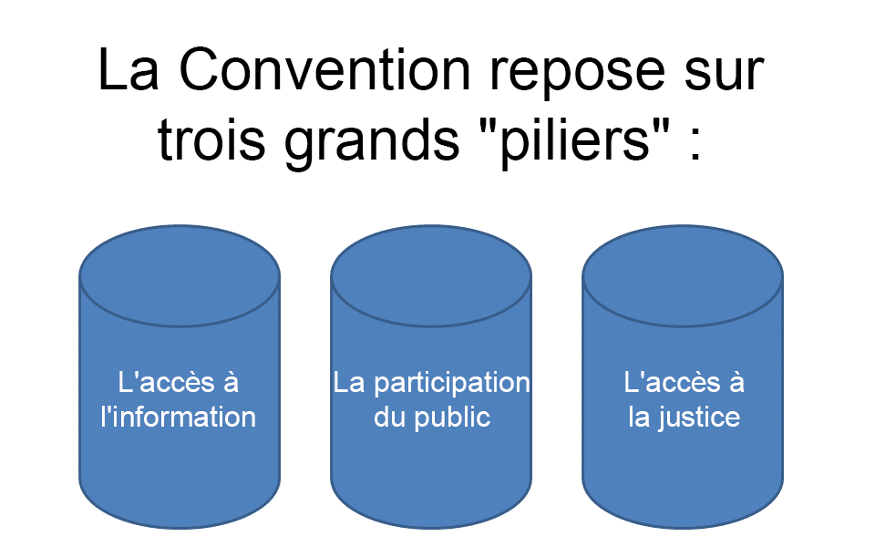 La Convention repose sur trois grands piliers : l'accès à l'information, la participation du public et l'accès à la justice.