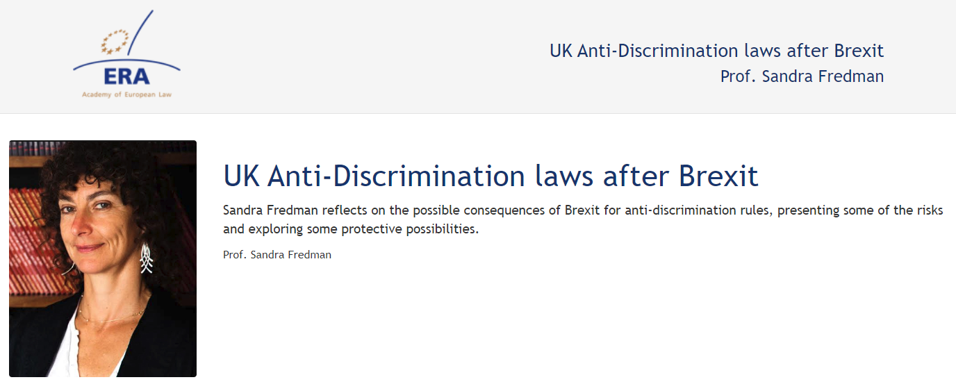 Prof. Sandra Fredman (November 2017): UK Anti-Discrimination laws after Brexit