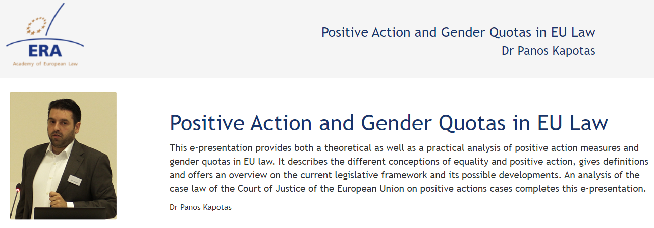 Dr Panos Kapotas (September 2015): Positive Action and Gender Quotas in EU Law