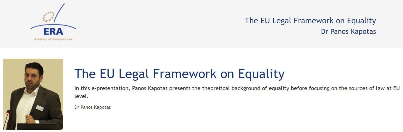 Dr Panos Kapotas (April 2016): The EU Legal Framework on Equality