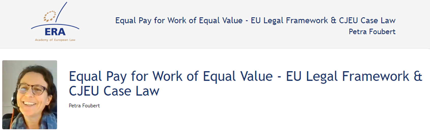 Petra Foubert (120SDV152): Equal Pay for Work of Equal Value - EU Legal Framework & CJEU Case Law