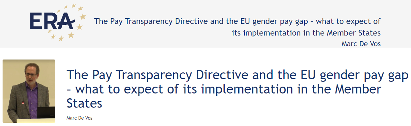 Marc De Vos (123DV115): The Pay Transparency Directive and the EU gender pay gap – what to expect of its implementation in the Member States